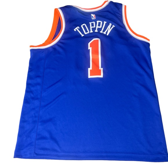 Men 2022-23 New York Knicks Obi Toppin #1 Blue Jersey Nike Swingman Icon Sz 52 - Picture 2 of 5